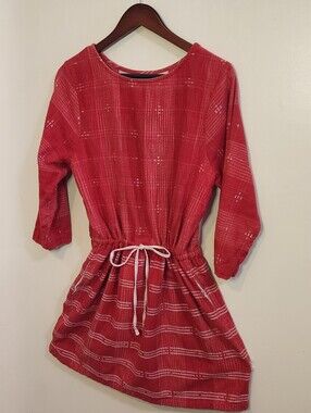 Ace & Jig Cardinal Lake Dress Cotton Size Med Drawstring Waist Red White